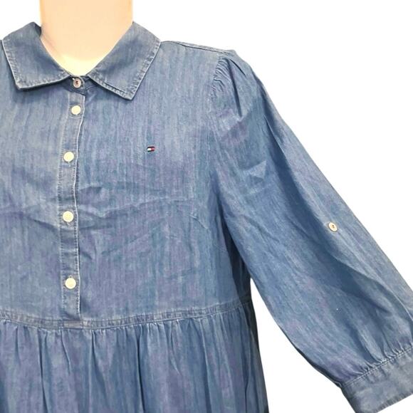 Tommy Hilfiger Womens Chambray Tiered Popover Shirtdress Midi Casual Flowy SZ 10 - Picture 6 of 10